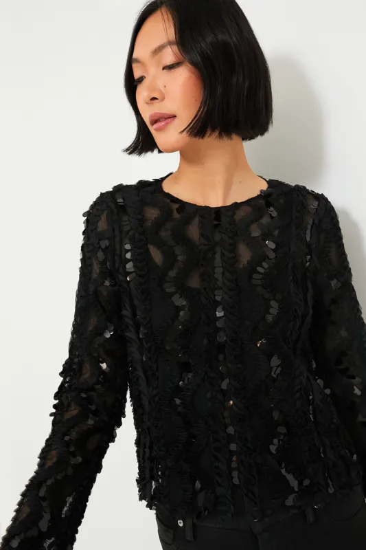 Black Sheer Sequined Long Sleeve Sutton Blouse sold by Tuckernuck