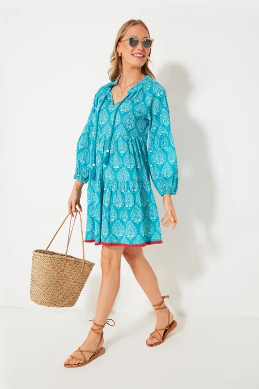 Tropical Teal Lantern Block Print Tie Neck Coverup sold by Tuckernuck