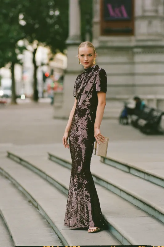 Brown Sequin Maxi Dress made by Self-Portrait