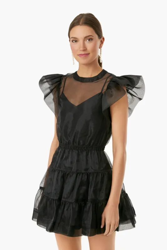 Black Monique Organza Ruffle Sleeve Mini Dress sold by Tuckernuck