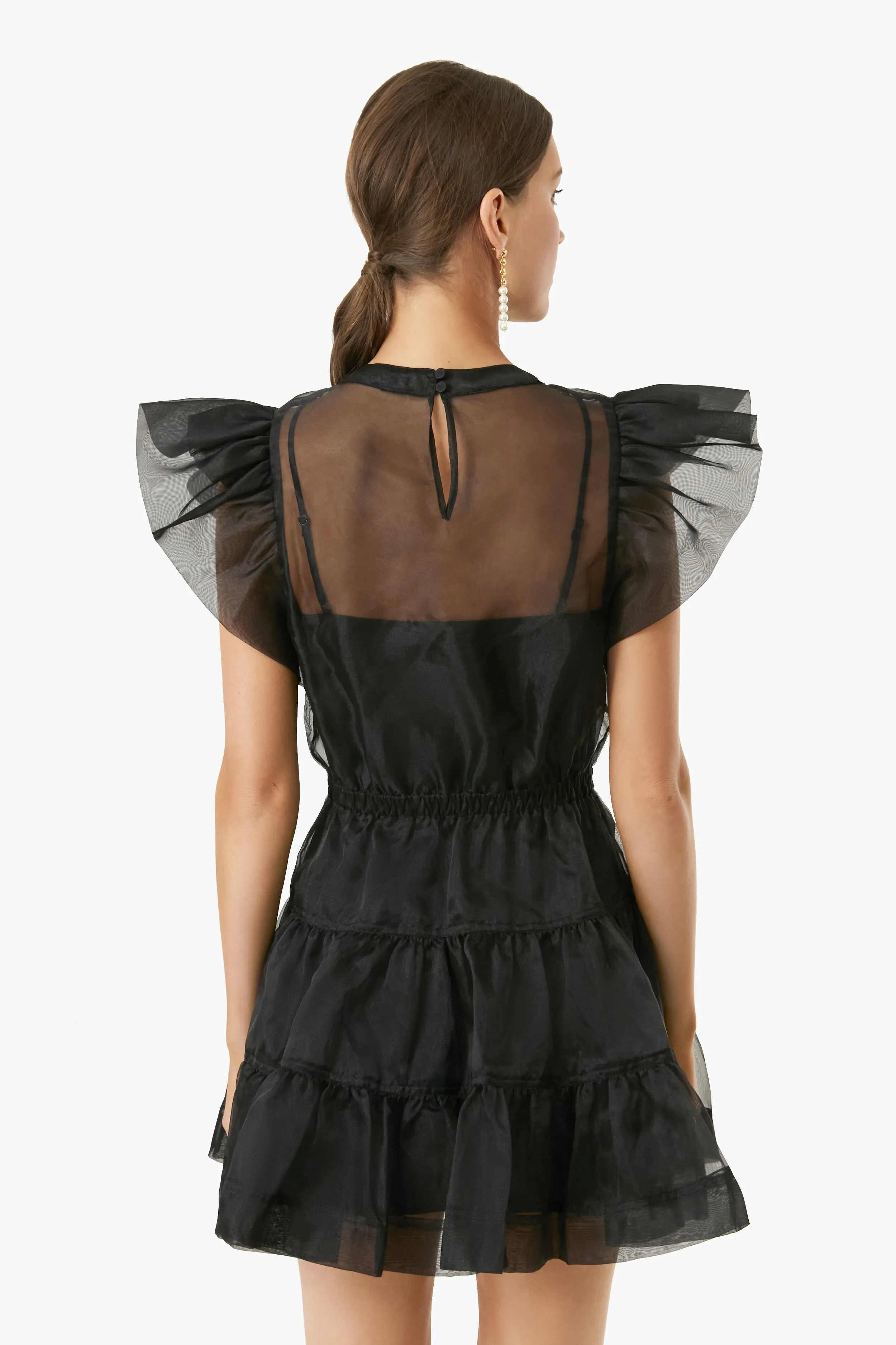 Black Monique Organza Ruffle Sleeve Mini Dress sold by Tuckernuck product image thumbnail 4