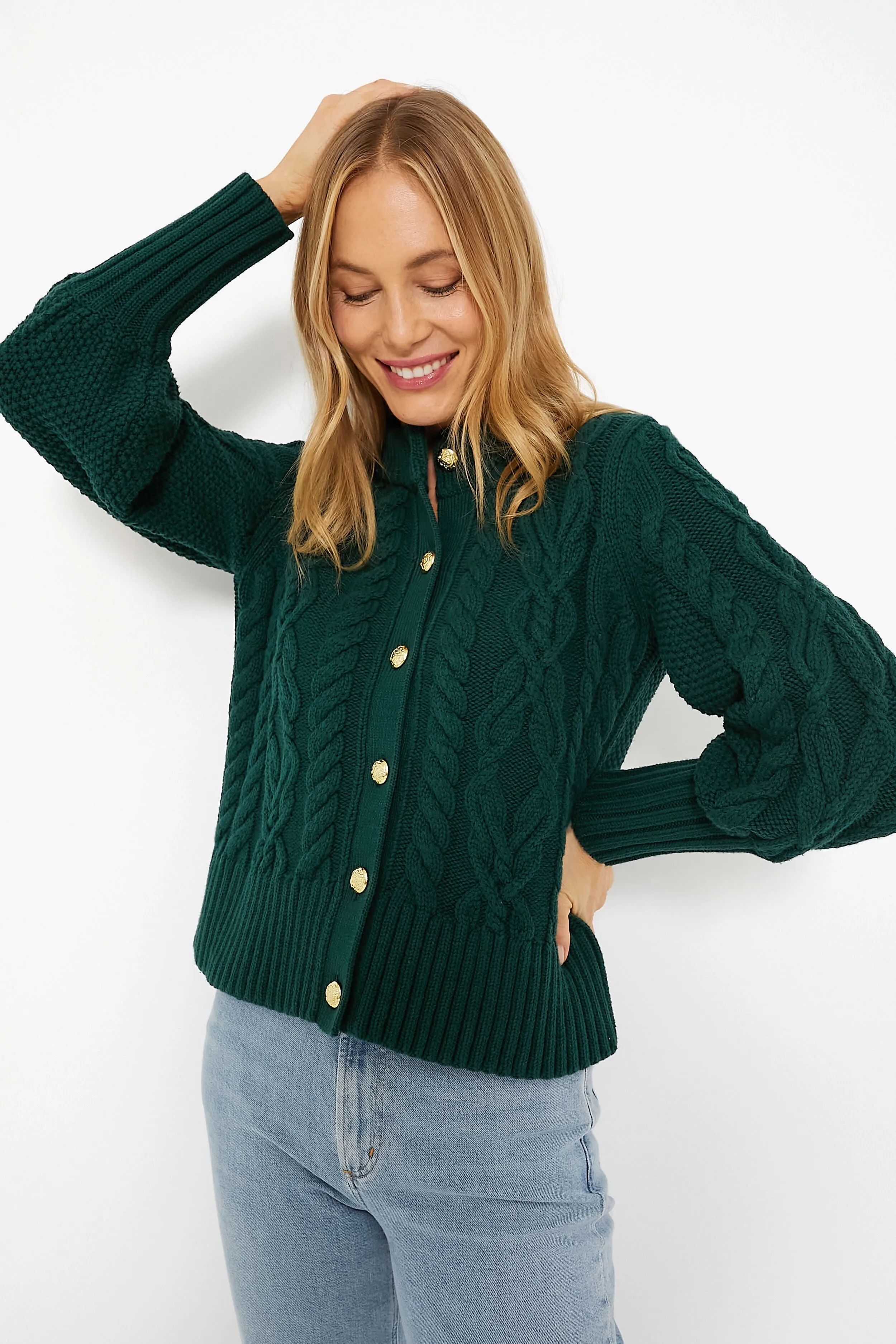 Evergreen Cotton Colette Cardigan sold by Tuckernuck