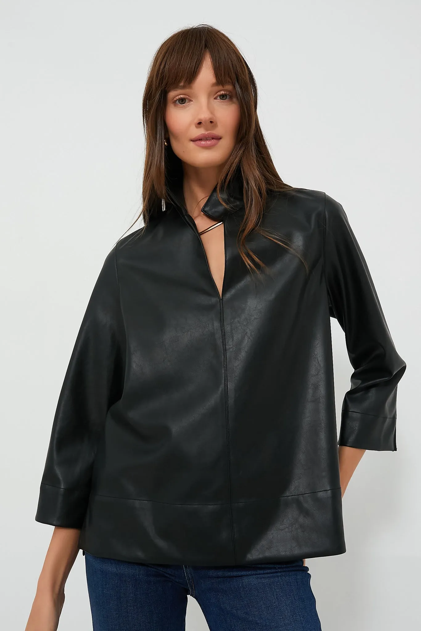 Black Leather Margot Top sold by Tuckernuck