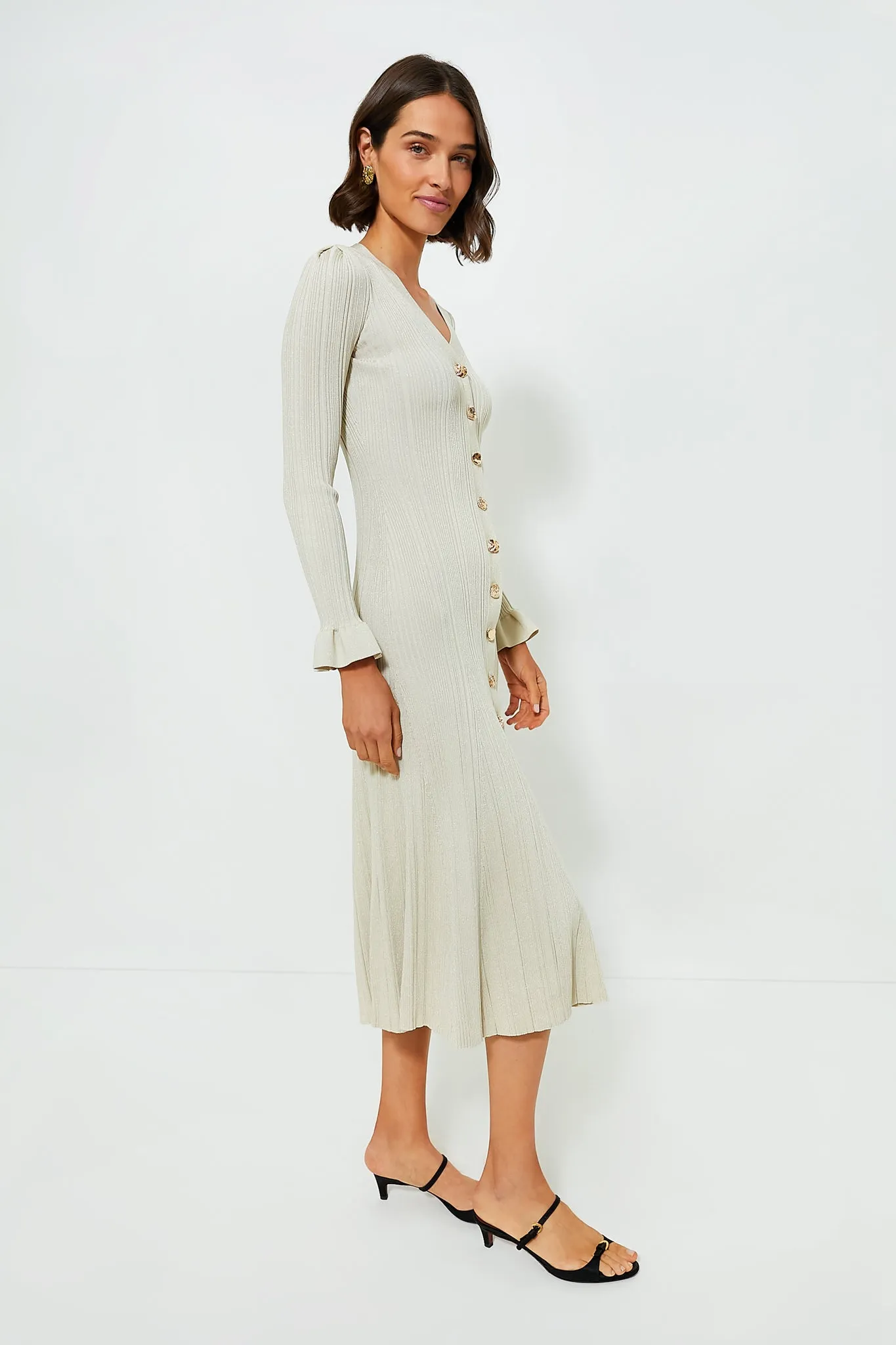 Cream Metallic Ribbed Midi Dress sold by Tuckernuck product image thumbnail 3