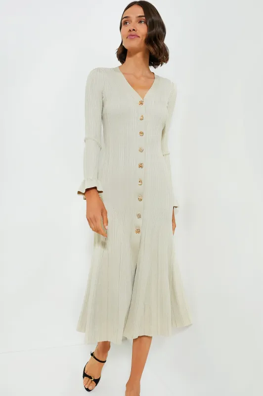 Cream Metallic Ribbed Midi Dress sold by Tuckernuck