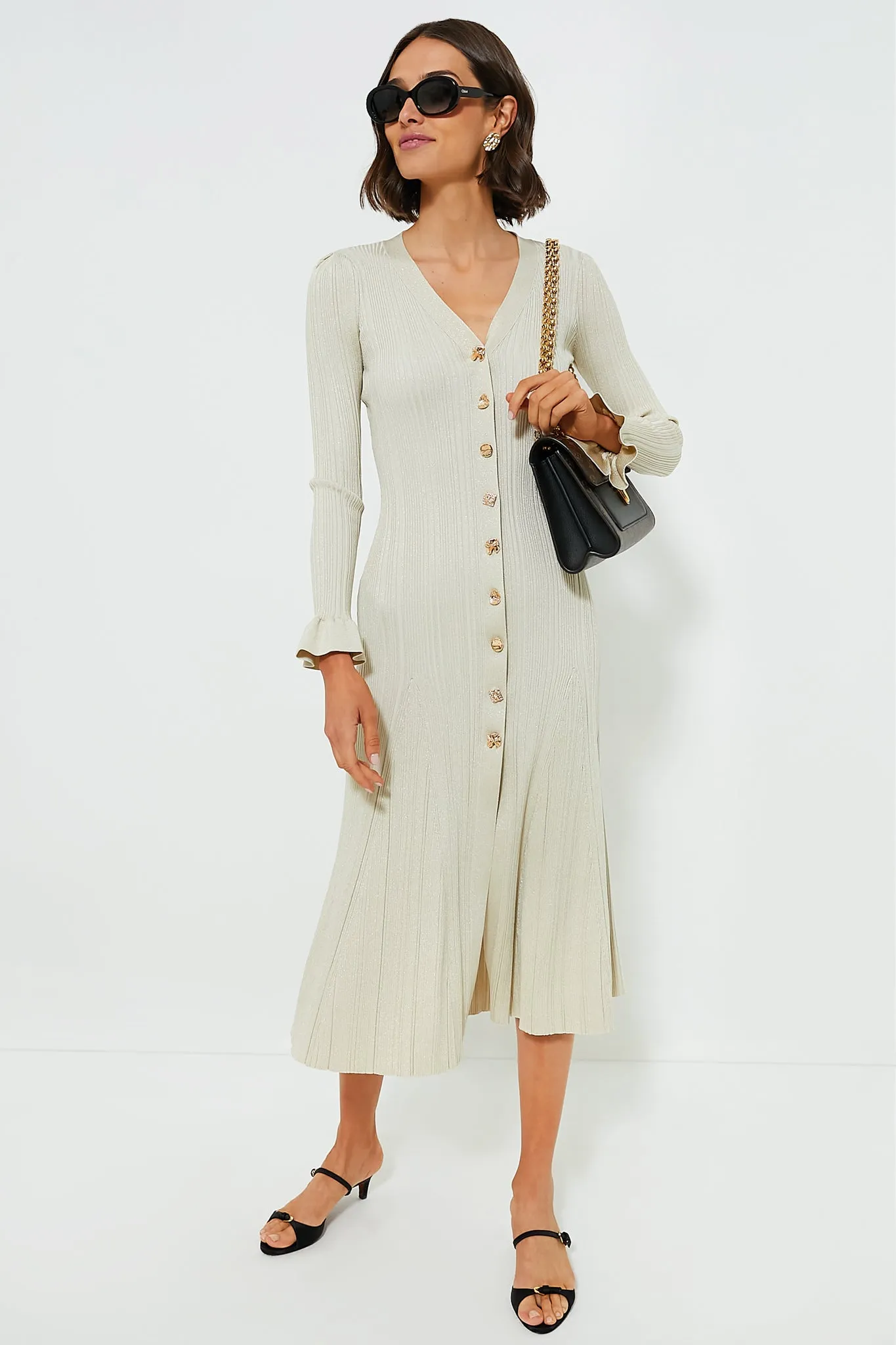 Cream Metallic Ribbed Midi Dress sold by Tuckernuck product image thumbnail 2