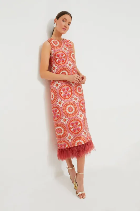 Sun Jacquard Column Dress with Feathers sold by Tuckernuck