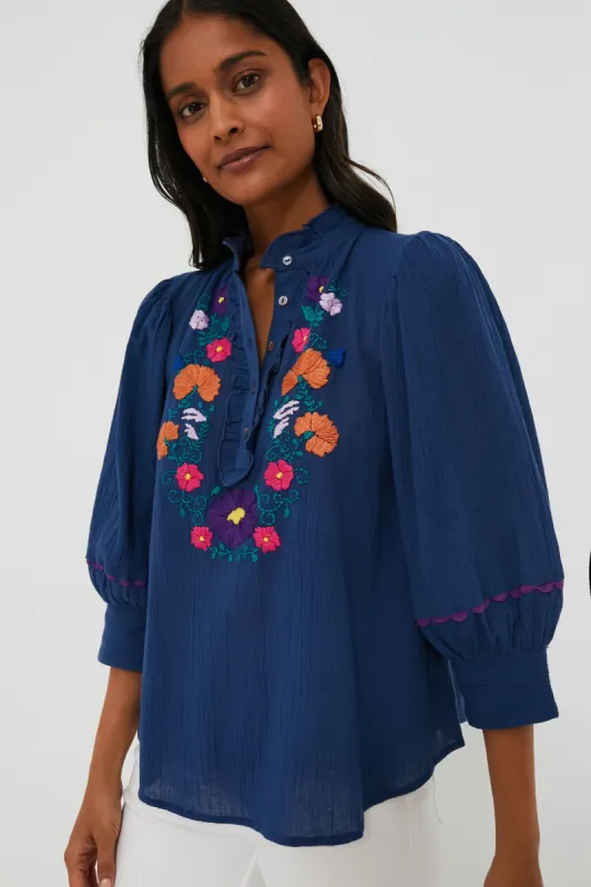 Blue Clotilda Blouse sold by Tuckernuck