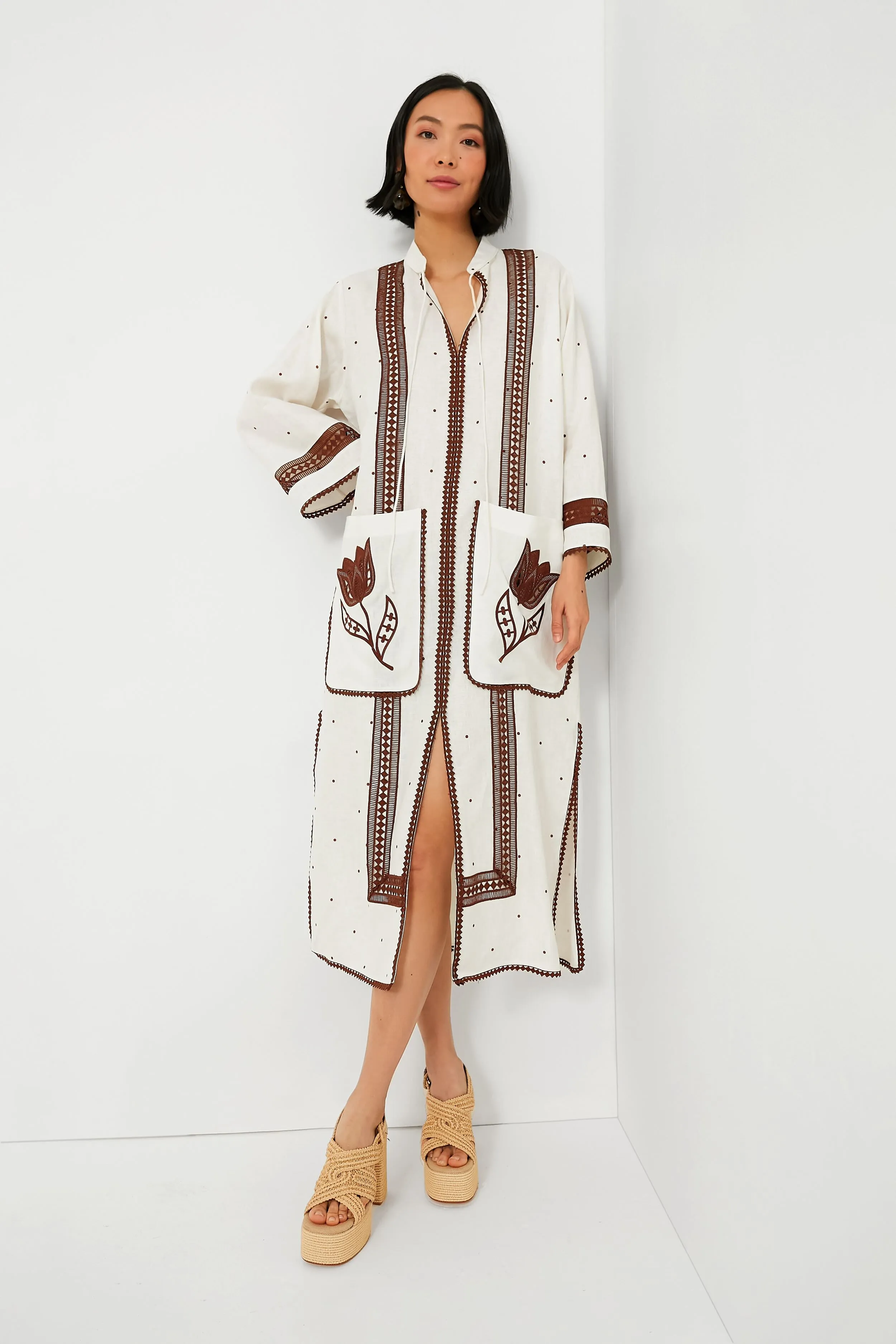 Antique White and Chocolate Embroidered Tulip Dress sold by Tuckernuck product image thumbnail 2