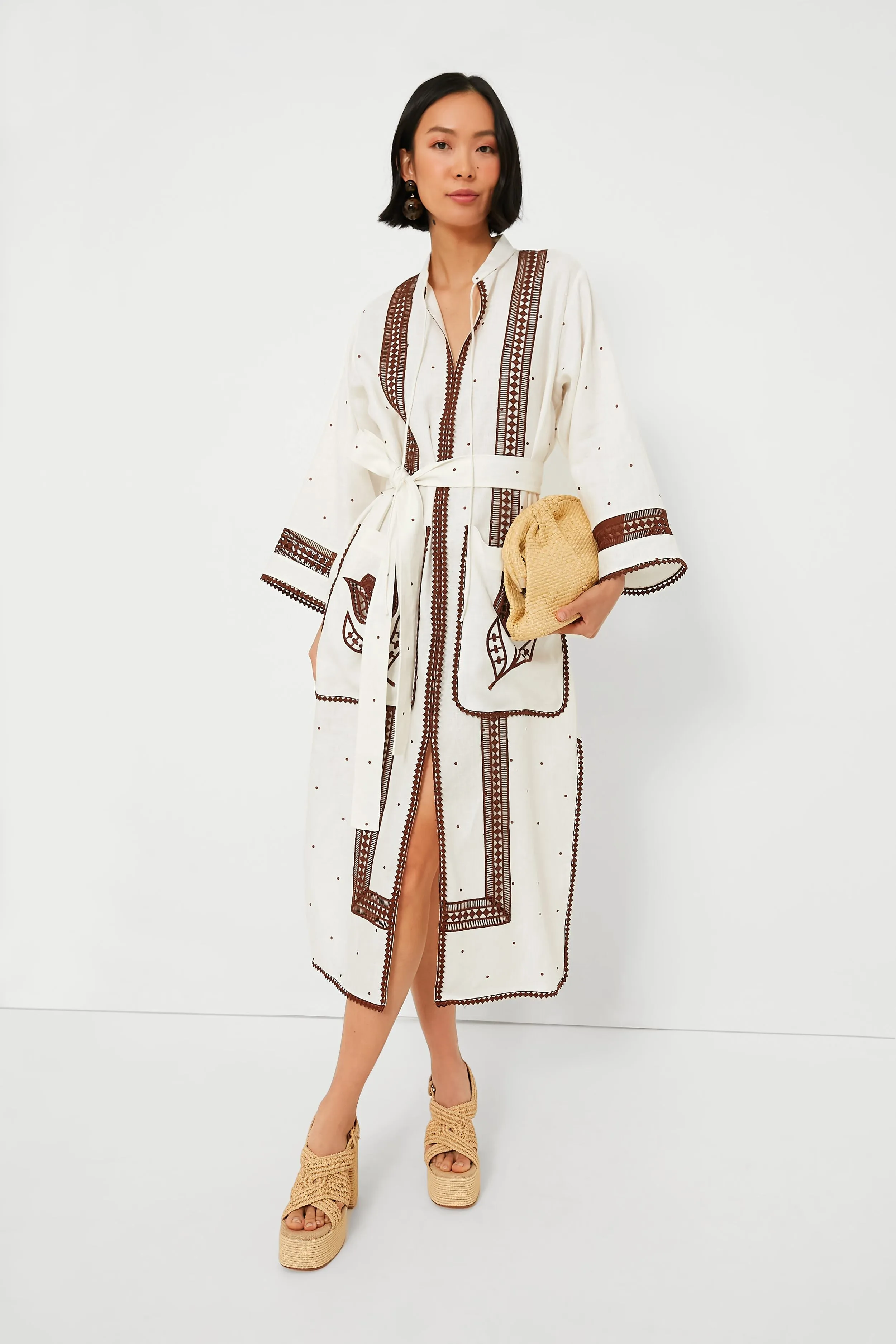 Antique White and Chocolate Embroidered Tulip Dress sold by Tuckernuck