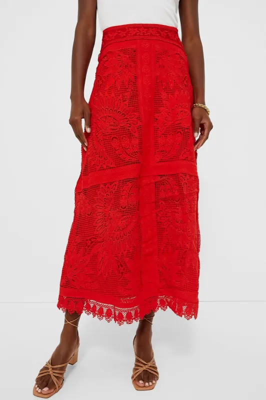 Red Toucan Guipure Midi Skirt sold by Tuckernuck
