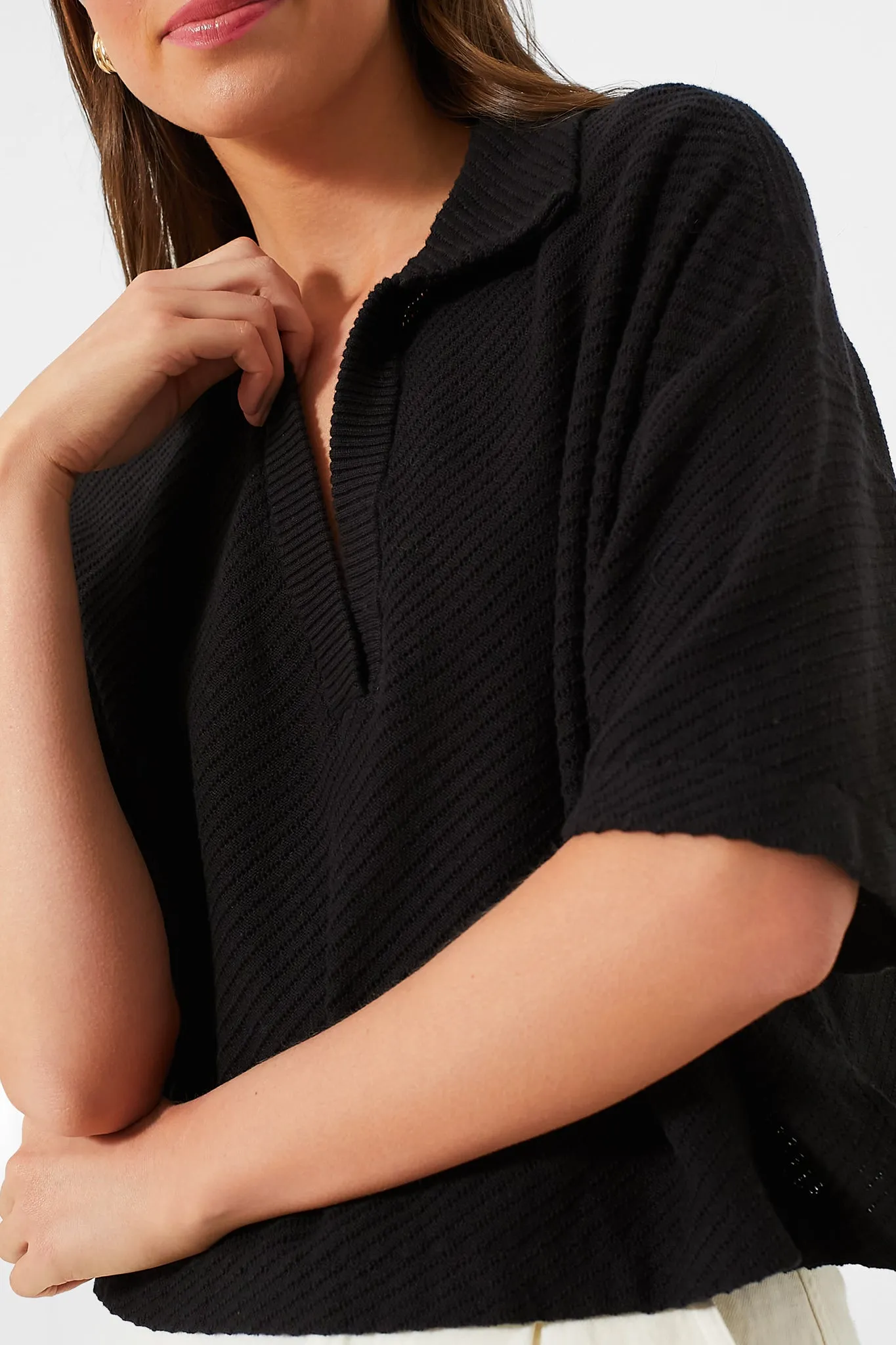 Black Pointelle Knit Gia Polo sold by Tuckernuck product image thumbnail 5