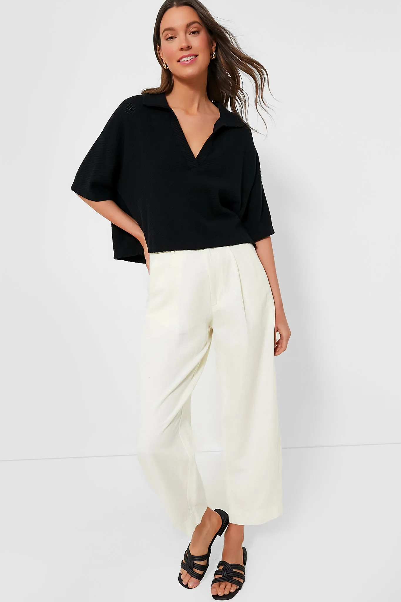 Black Pointelle Knit Gia Polo sold by Tuckernuck product image thumbnail 2