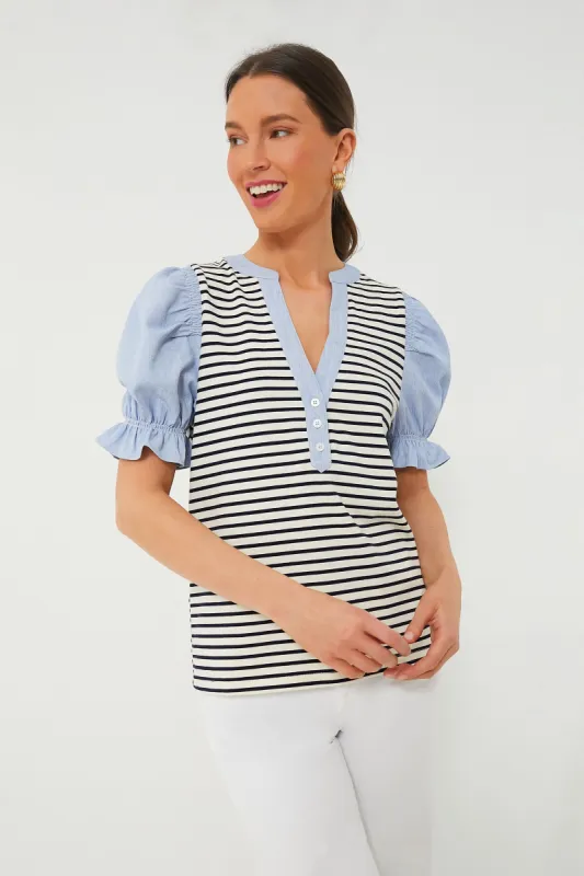 Navy Stripe Livia Puff Sleeve Top sold by Tuckernuck