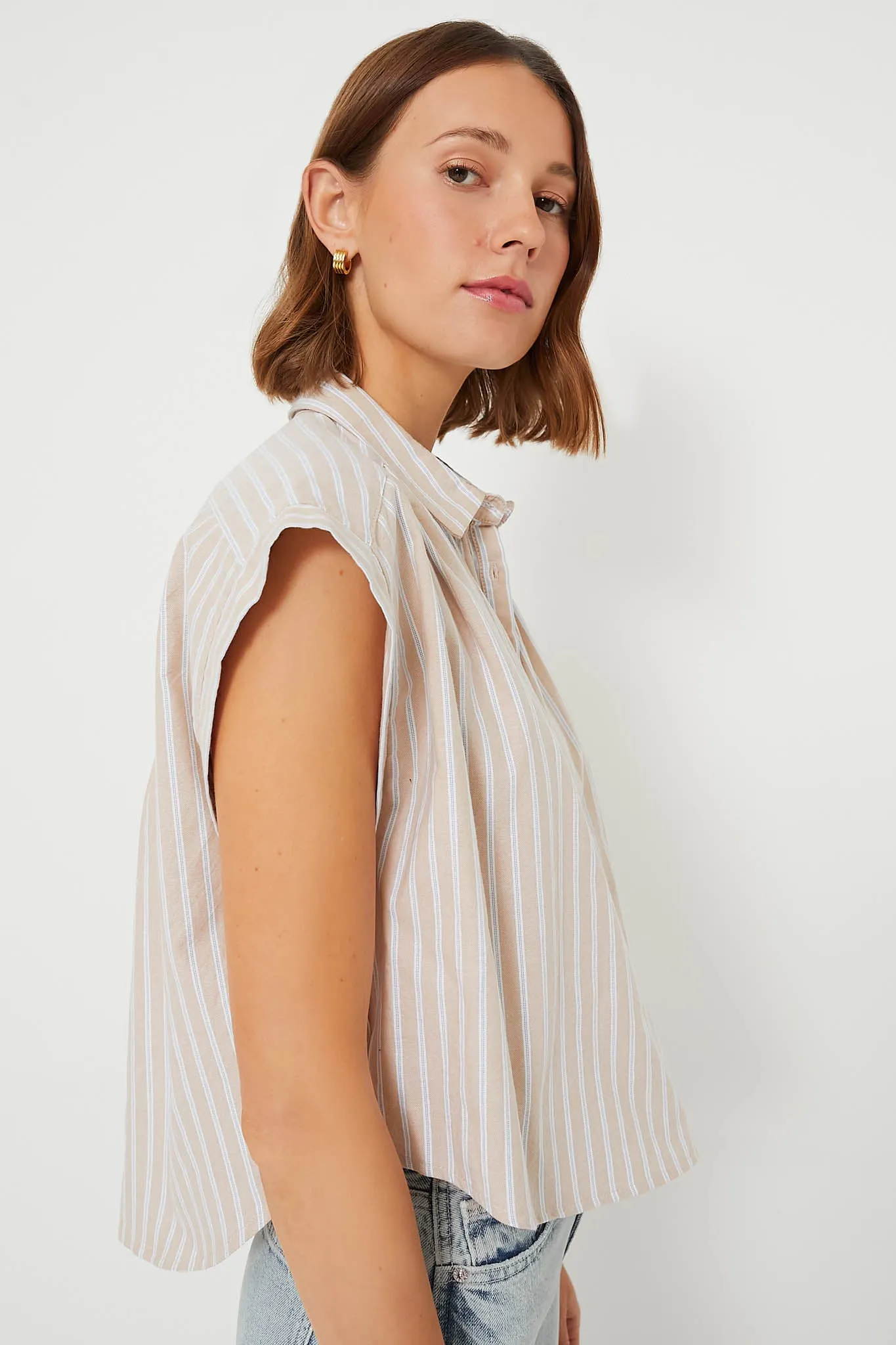 Tan Stripe Drop Shoulder Rosie Popover Top sold by Tuckernuck product image thumbnail 3