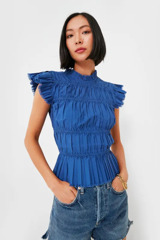 Blue Greir Pleating Flutter Sleeve Top sold by Tuckernuck