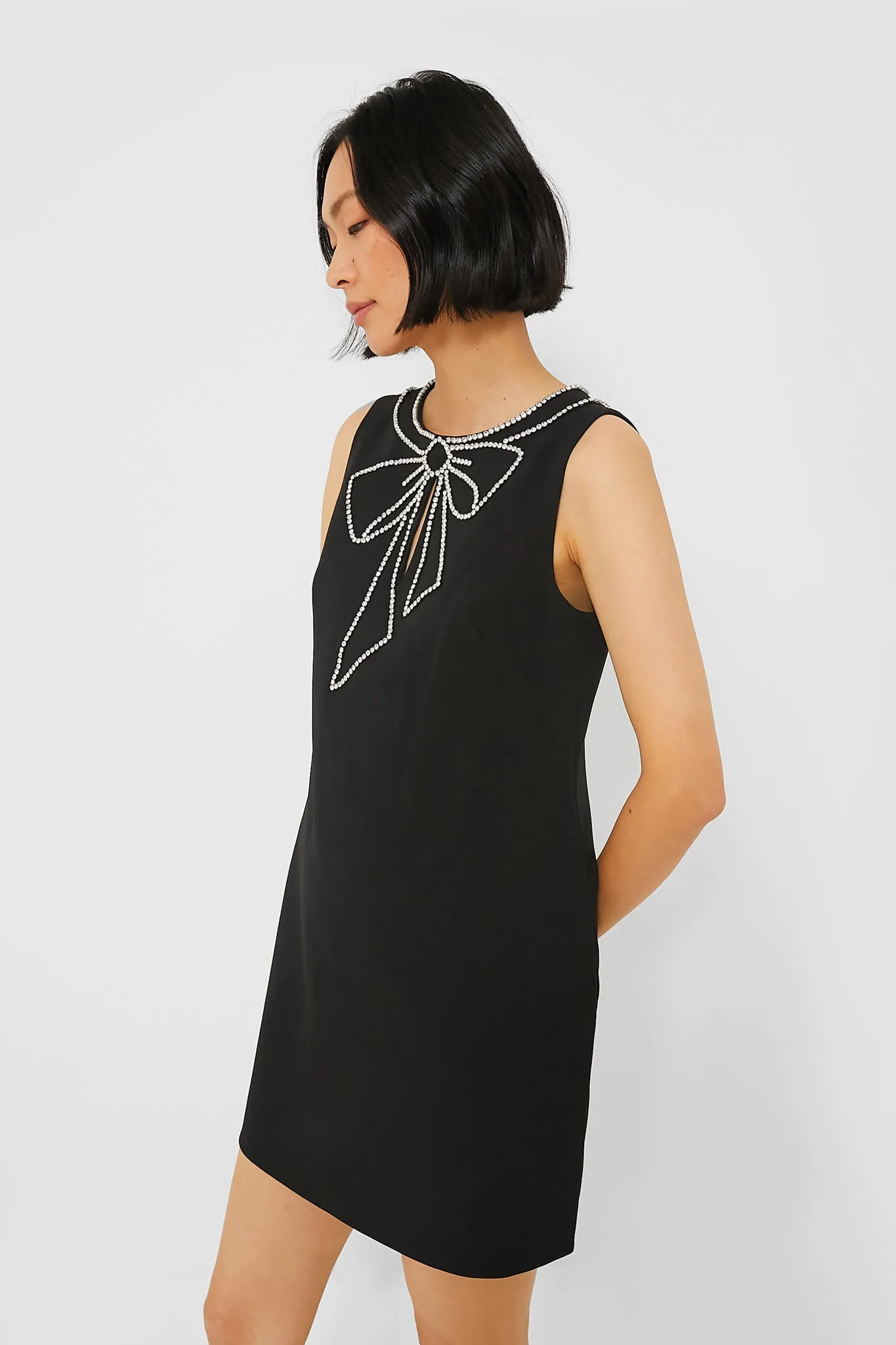 Black Embellished Bow Crepe Dress sold by Tuckernuck product image thumbnail 3