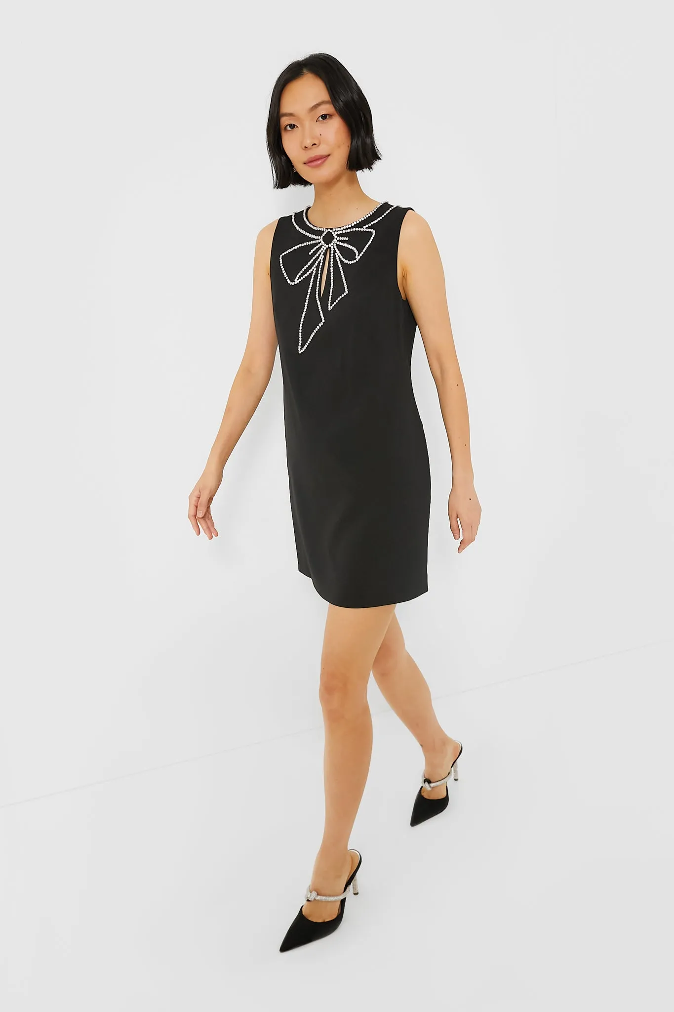 Black Embellished Bow Crepe Dress sold by Tuckernuck