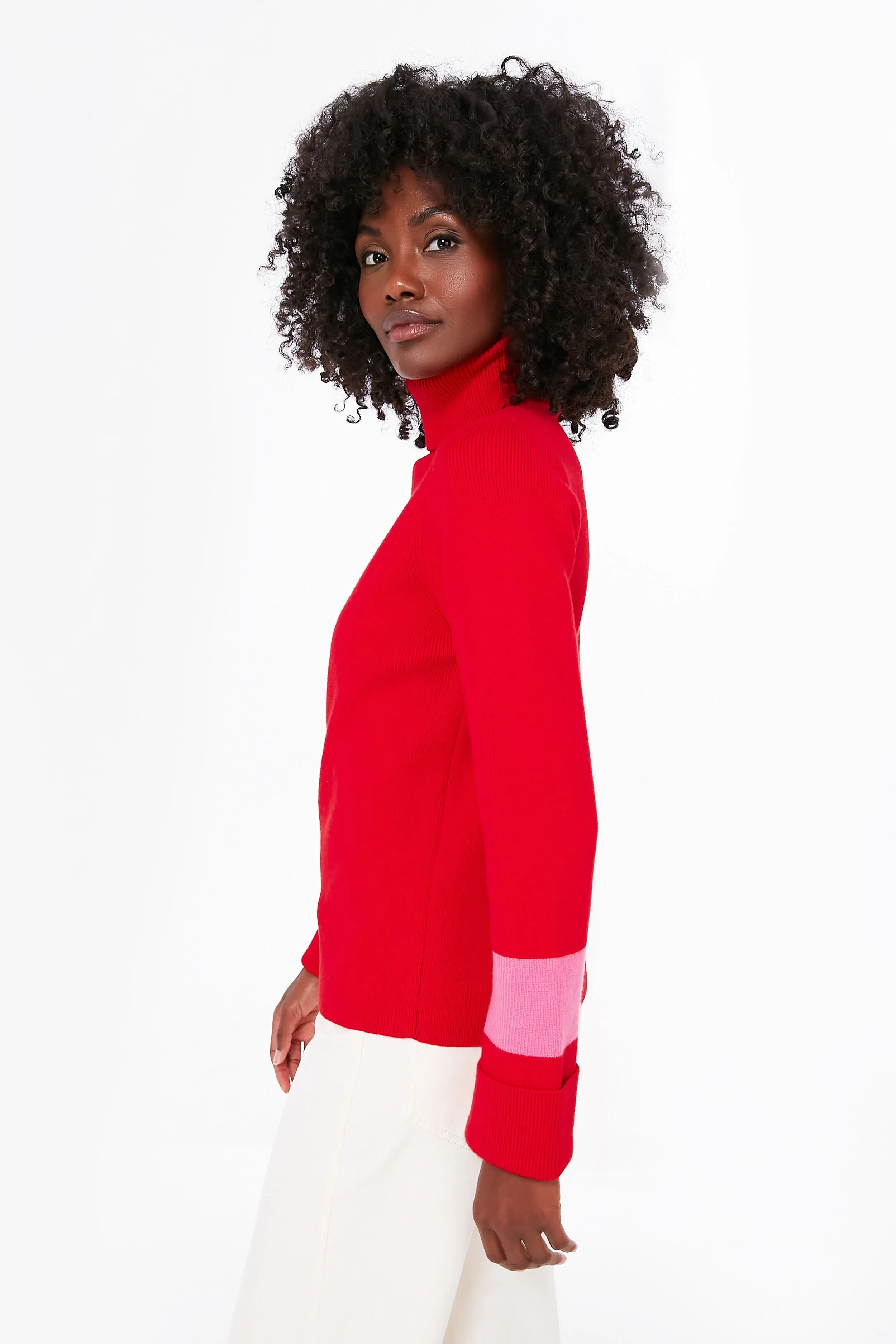 Red and Pink Colorblock Remi Turtleneck sold by Tuckernuck product image thumbnail 3
