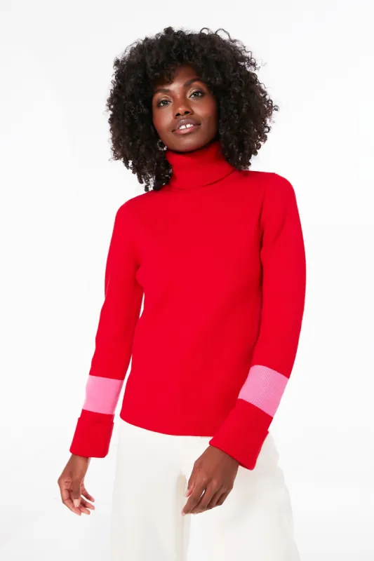 Red and Pink Colorblock Remi Turtleneck made by Tuckernuck