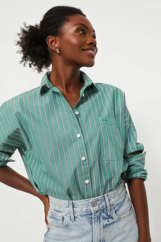 Green Jo Shirt in Striped Poplin sold by Tuckernuck