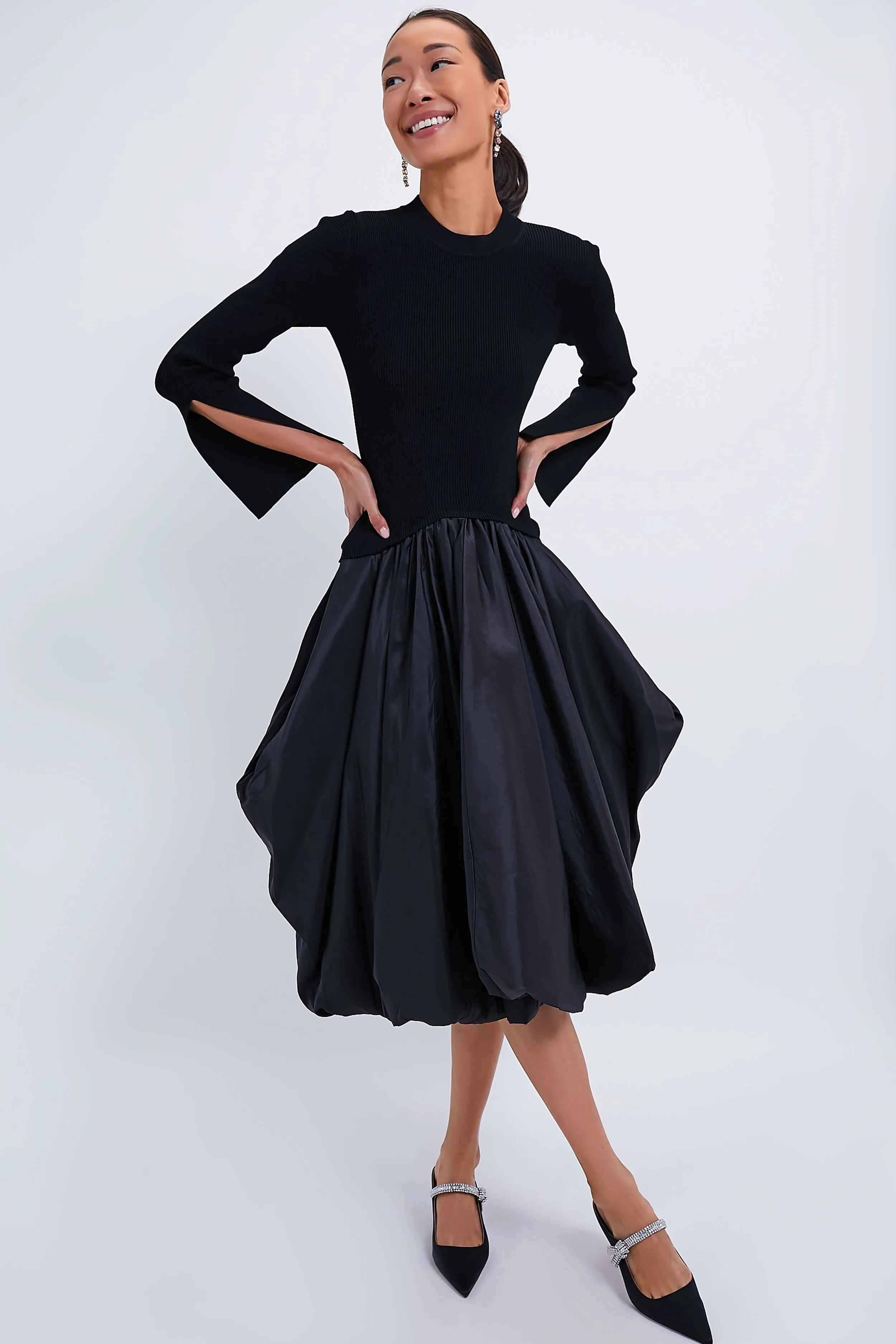 Black Kenlie Long Sleeve Mock Neck Midi Dress sold by Tuckernuck