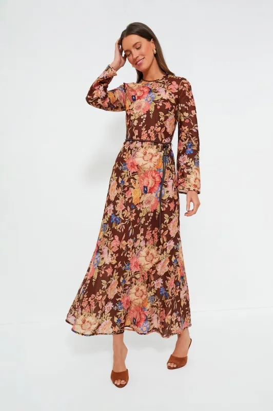 Chocolate Floral August Bias Long Dress made by Zimmermann