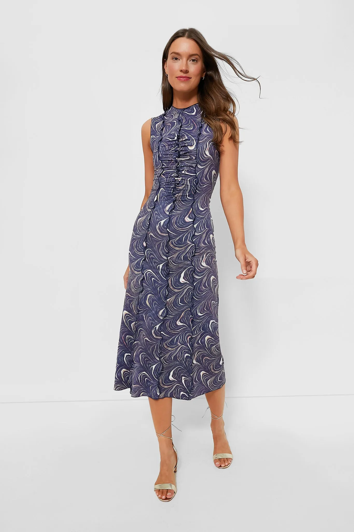 Navy Amara Marble Print Sleeveless Dress sold by Tuckernuck