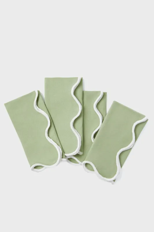 Sage and White Cotton Slub Scalloped Napkins Set of 4 sold by Tuckernuck