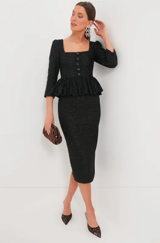Black Boucle Peplum Midi Dress sold by Tuckernuck