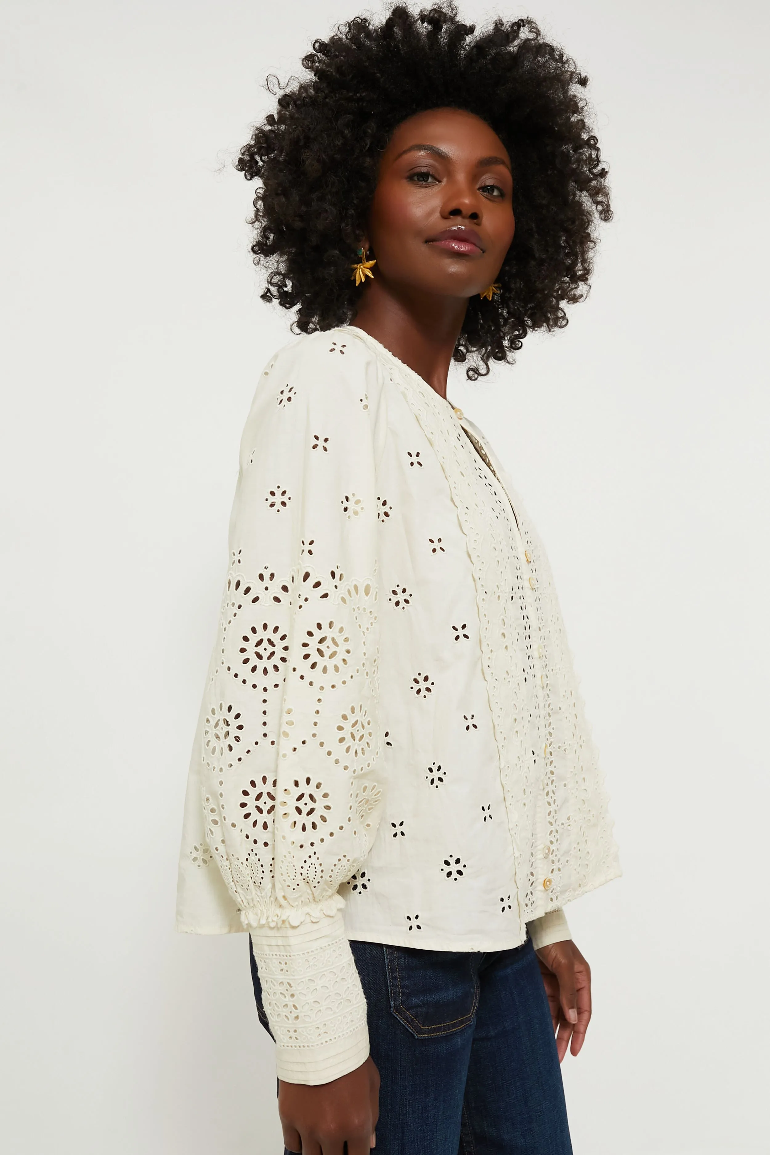 Cream Lainey Eyelet Longsleeve Top sold by Tuckernuck product image thumbnail 3