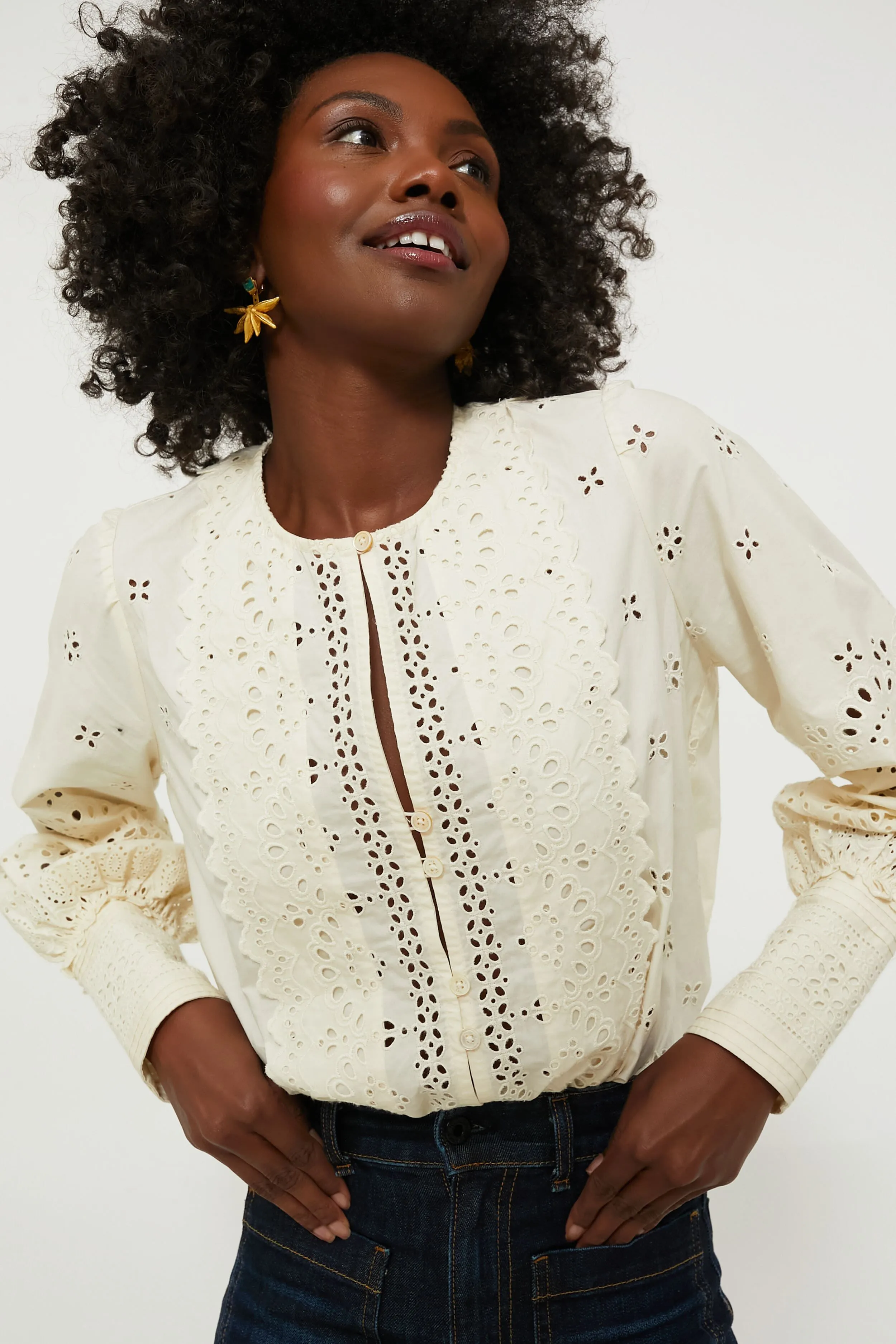 Cream Lainey Eyelet Longsleeve Top sold by Tuckernuck