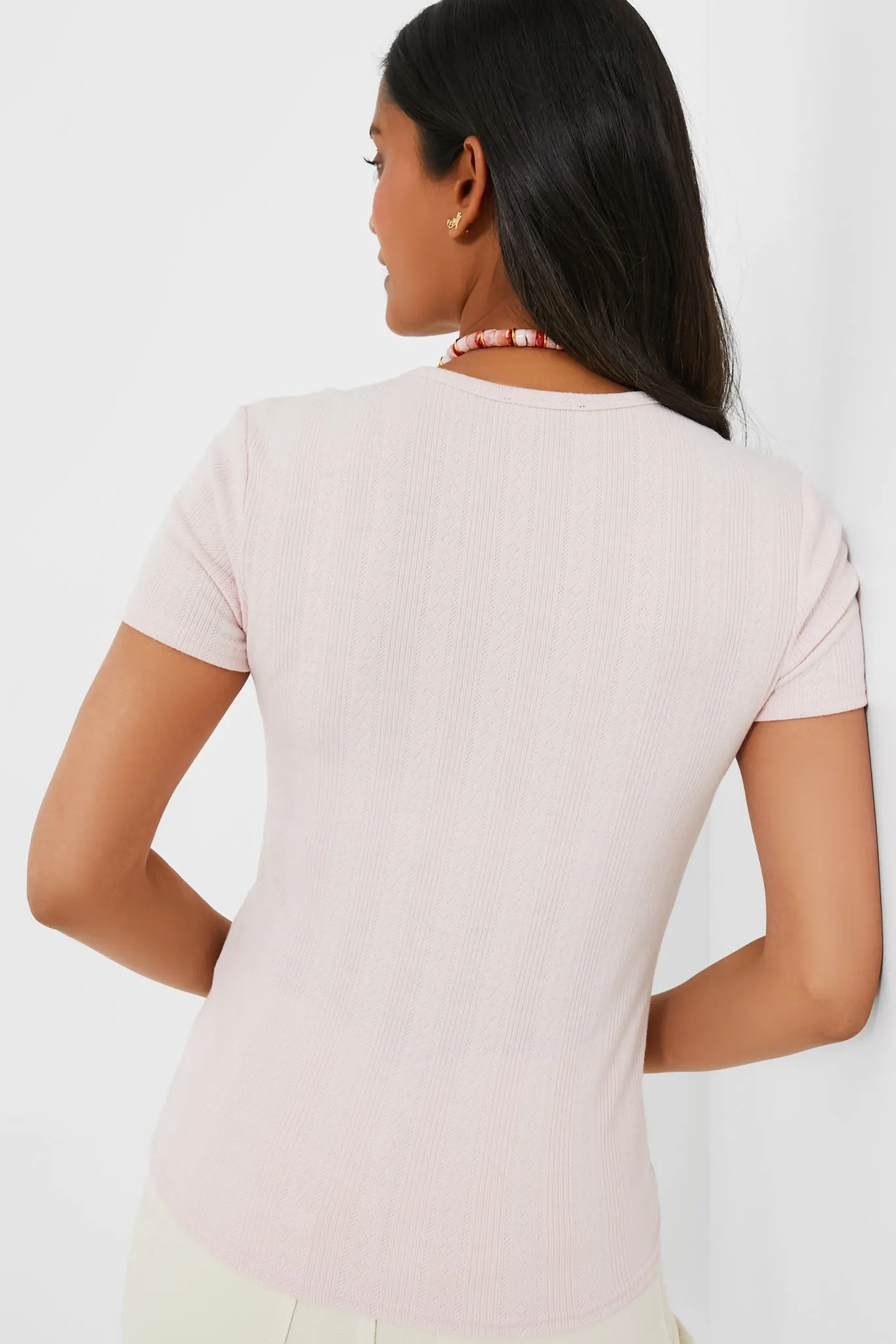Light Pink Pointelle Bridgette Scoop Neck Tee sold by Tuckernuck product image thumbnail 4