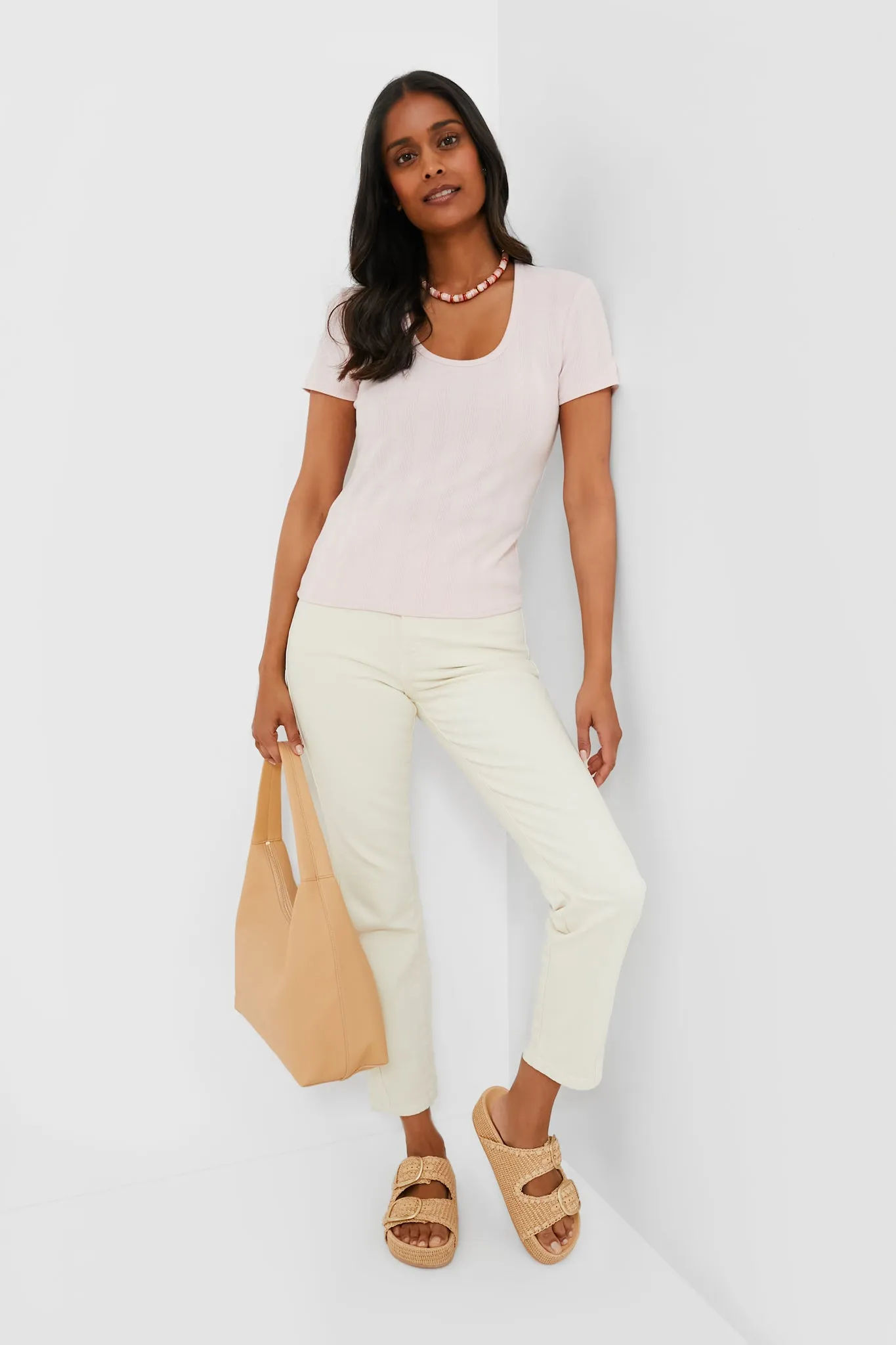 Light Pink Pointelle Bridgette Scoop Neck Tee sold by Tuckernuck product image thumbnail 2