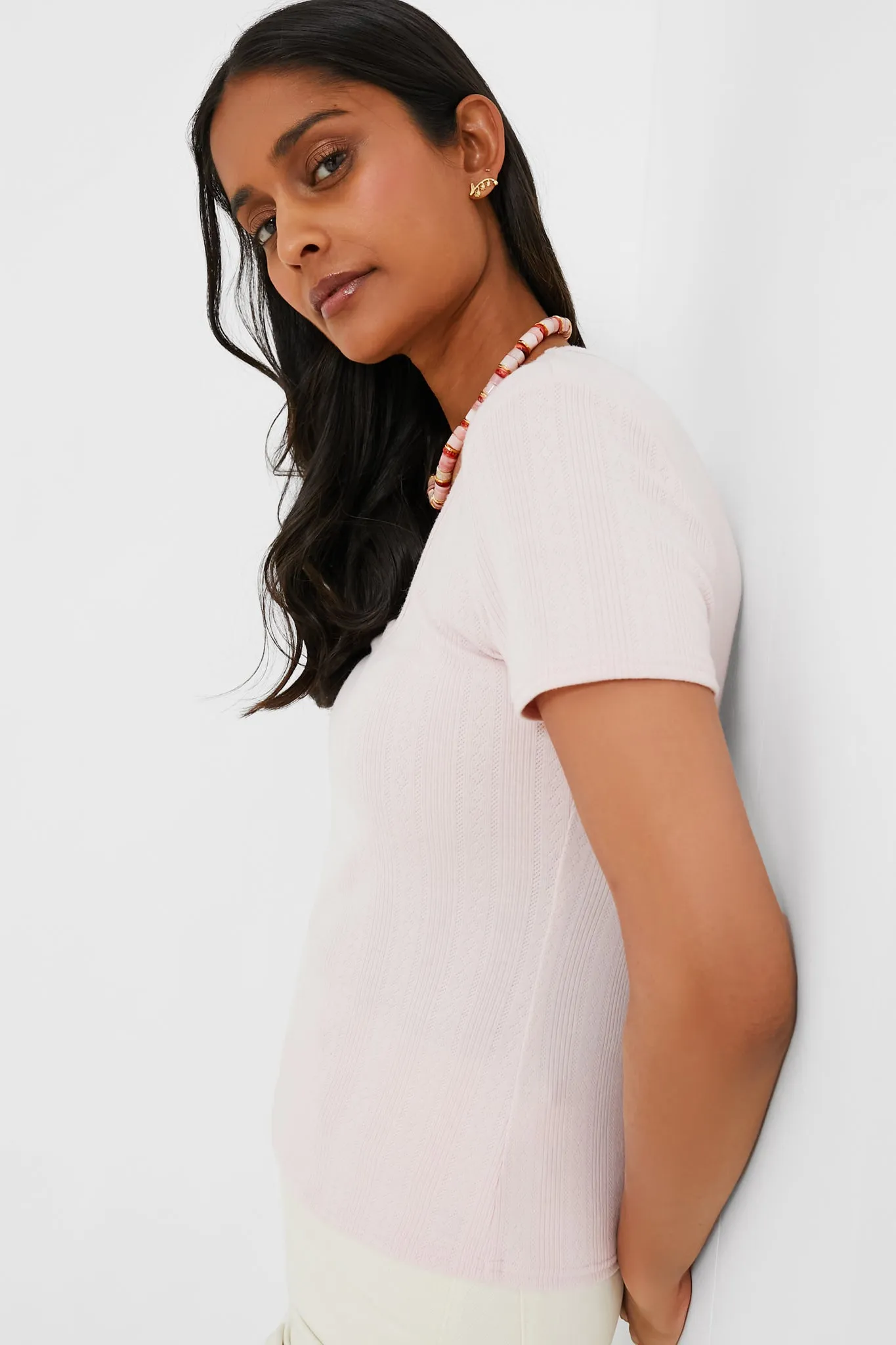 Light Pink Pointelle Bridgette Scoop Neck Tee sold by Tuckernuck product image thumbnail 3