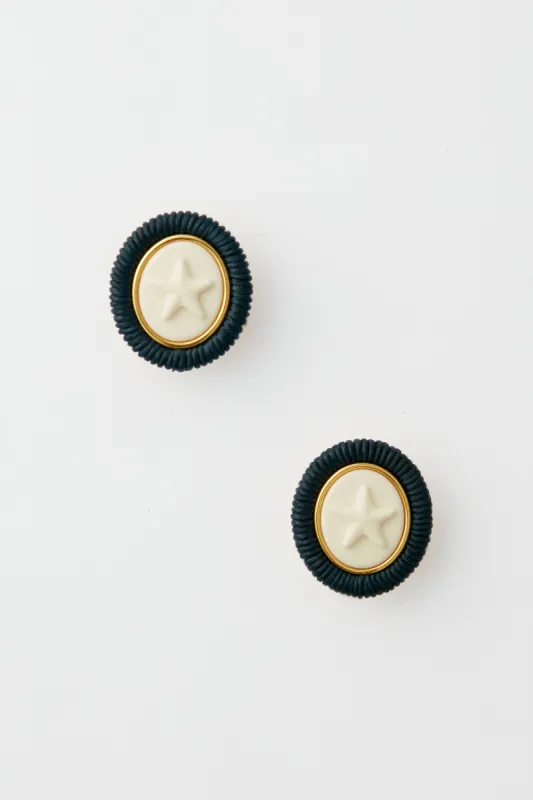 Navy and White Ahoy Studs sold by Tuckernuck