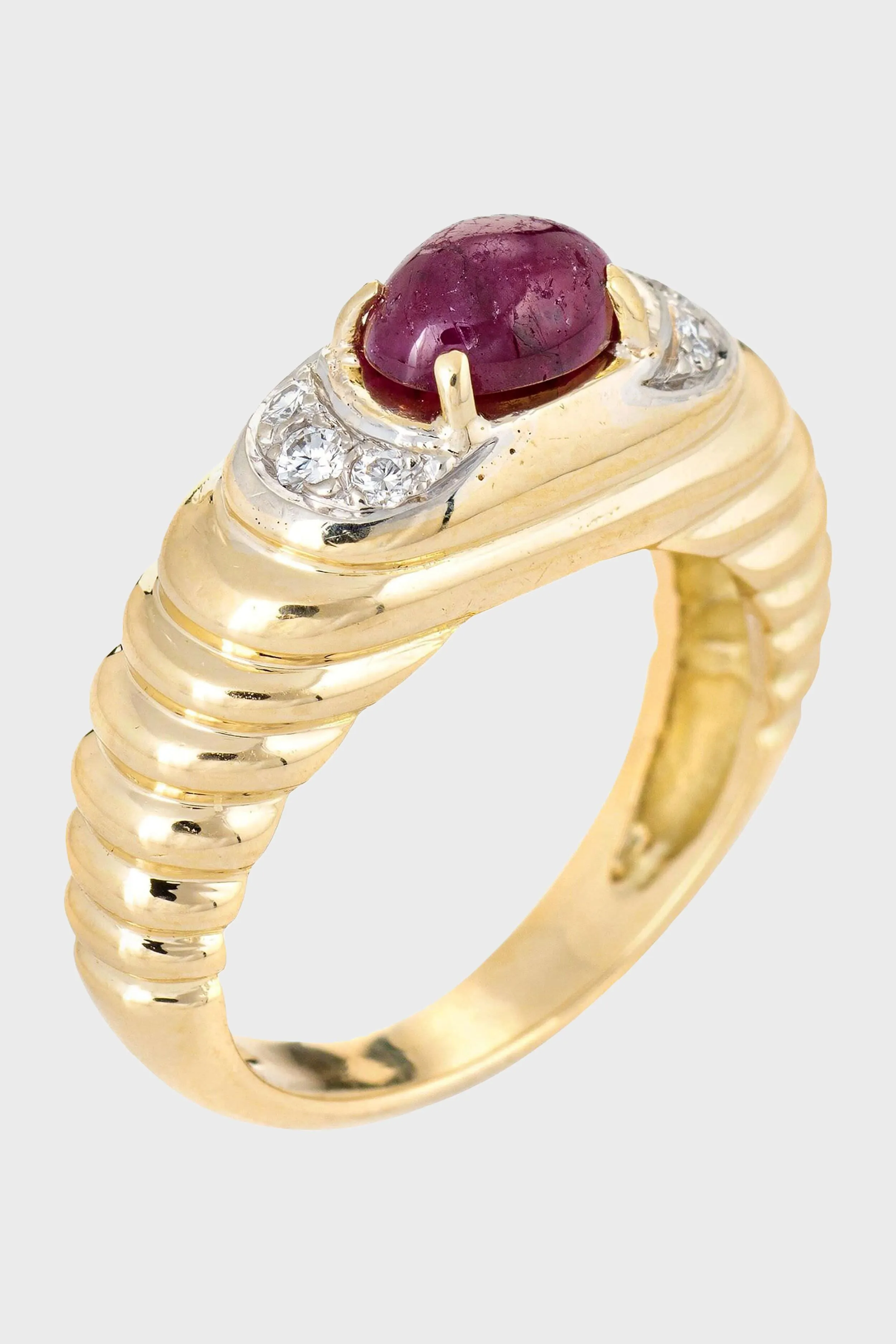 Cabochon Ruby Diamond Band Vintage 18 Karat Yellow Gold Ring sold by Tuckernuck