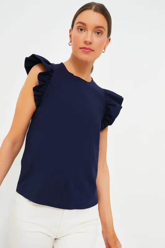 Navy Kaia Flutter Sleeve Tee sold by Tuckernuck