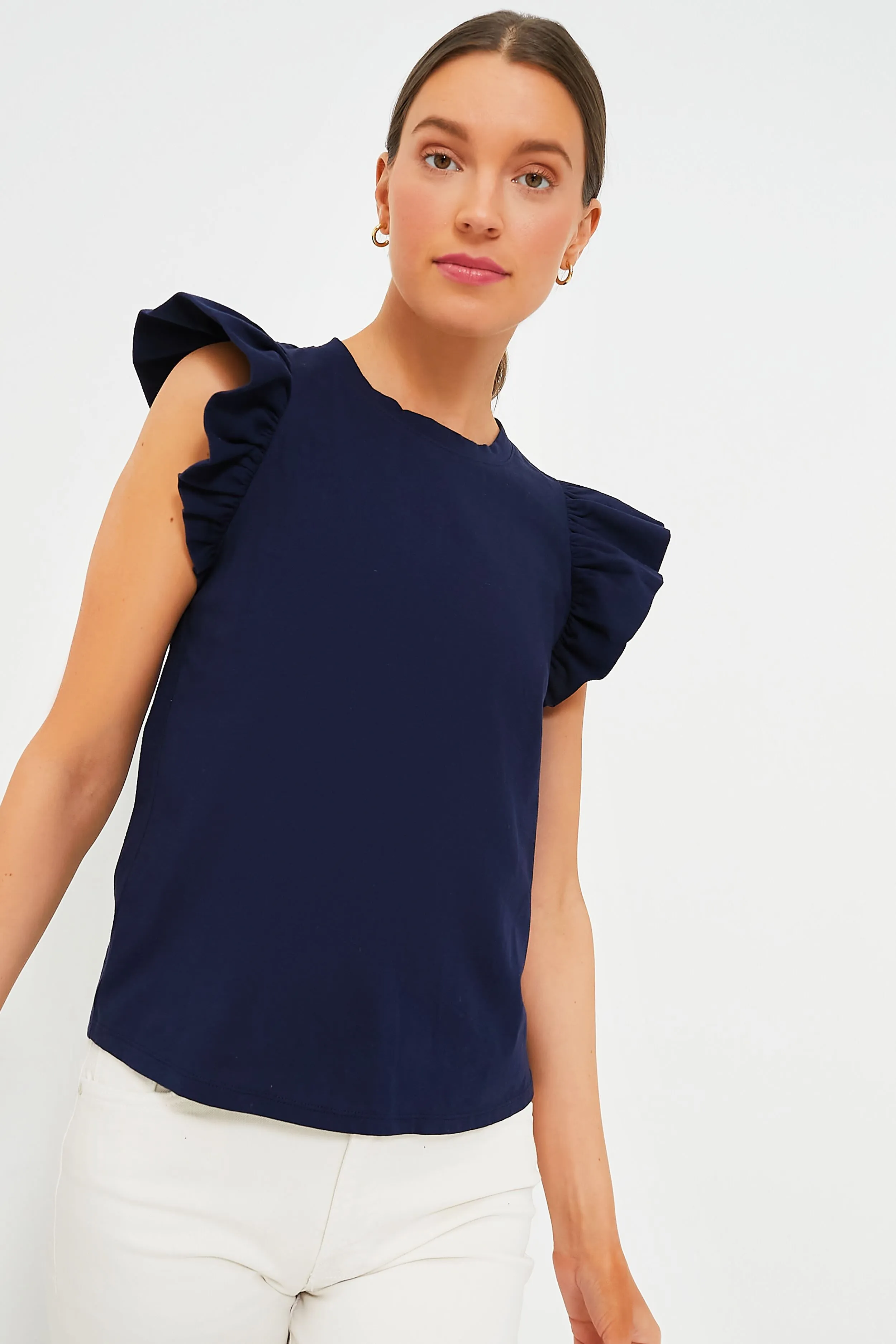 Navy Kaia Flutter Sleeve Tee sold by Tuckernuck
