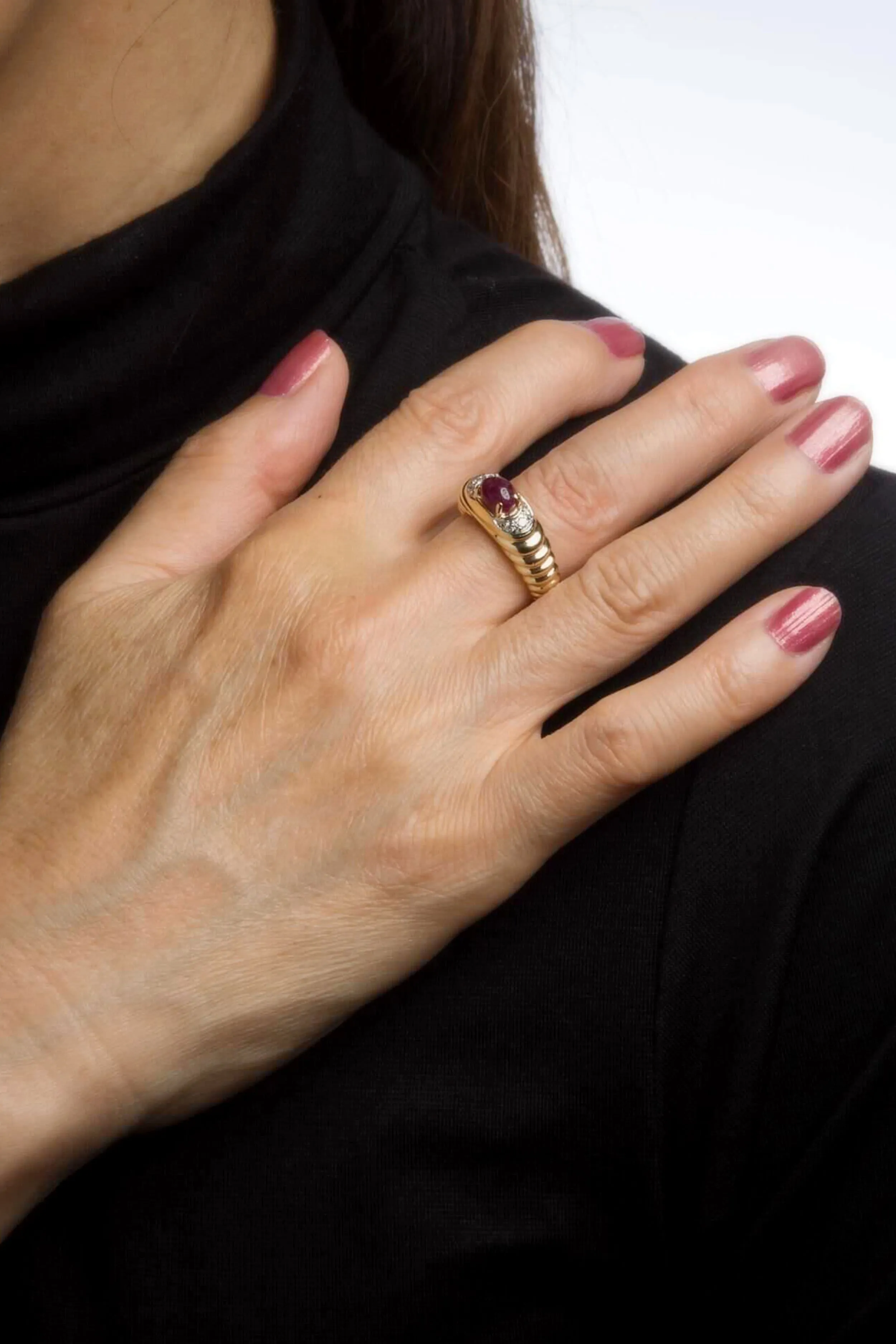 Cabochon Ruby Diamond Band Vintage 18 Karat Yellow Gold Ring sold by Tuckernuck product image thumbnail 2