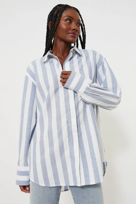 White and Blue Stripe Plaza Shirt made by Anine Bing