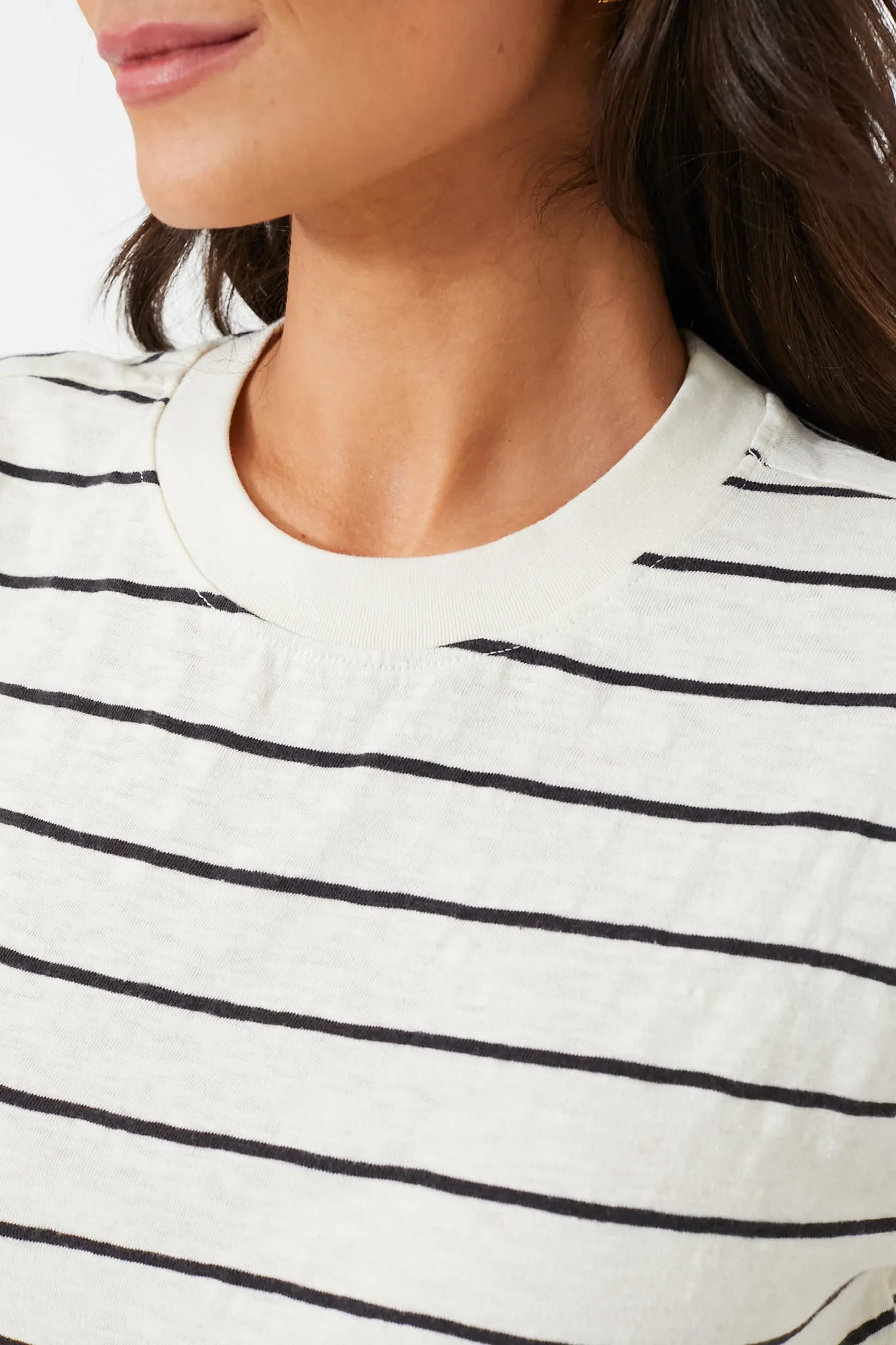 White and Black Stripe Heavy Slub Boxy Crew Crop Tee sold by Tuckernuck product image thumbnail 5