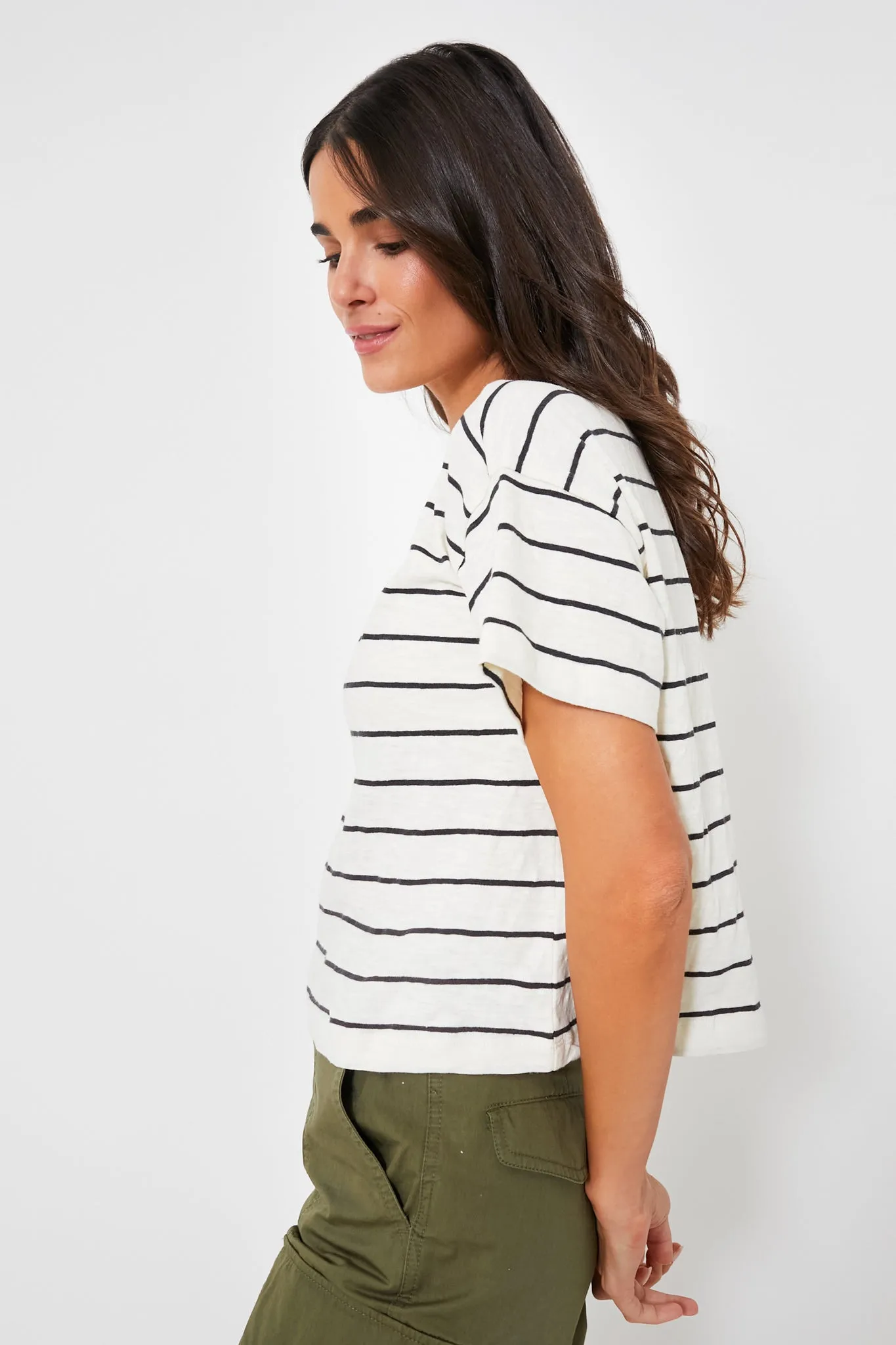 White and Black Stripe Heavy Slub Boxy Crew Crop Tee sold by Tuckernuck product image thumbnail 3