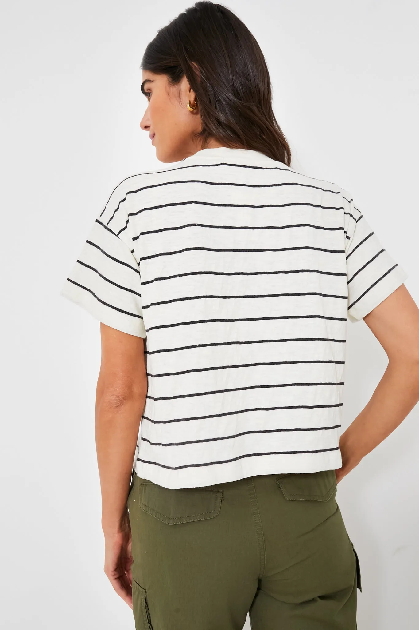 White and Black Stripe Heavy Slub Boxy Crew Crop Tee sold by Tuckernuck product image thumbnail 4