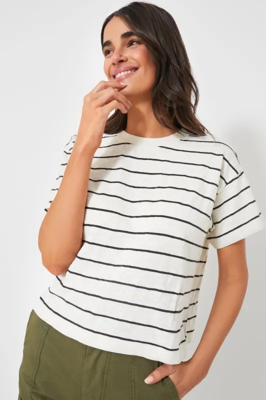 White and Black Stripe Heavy Slub Boxy Crew Crop Tee sold by Tuckernuck