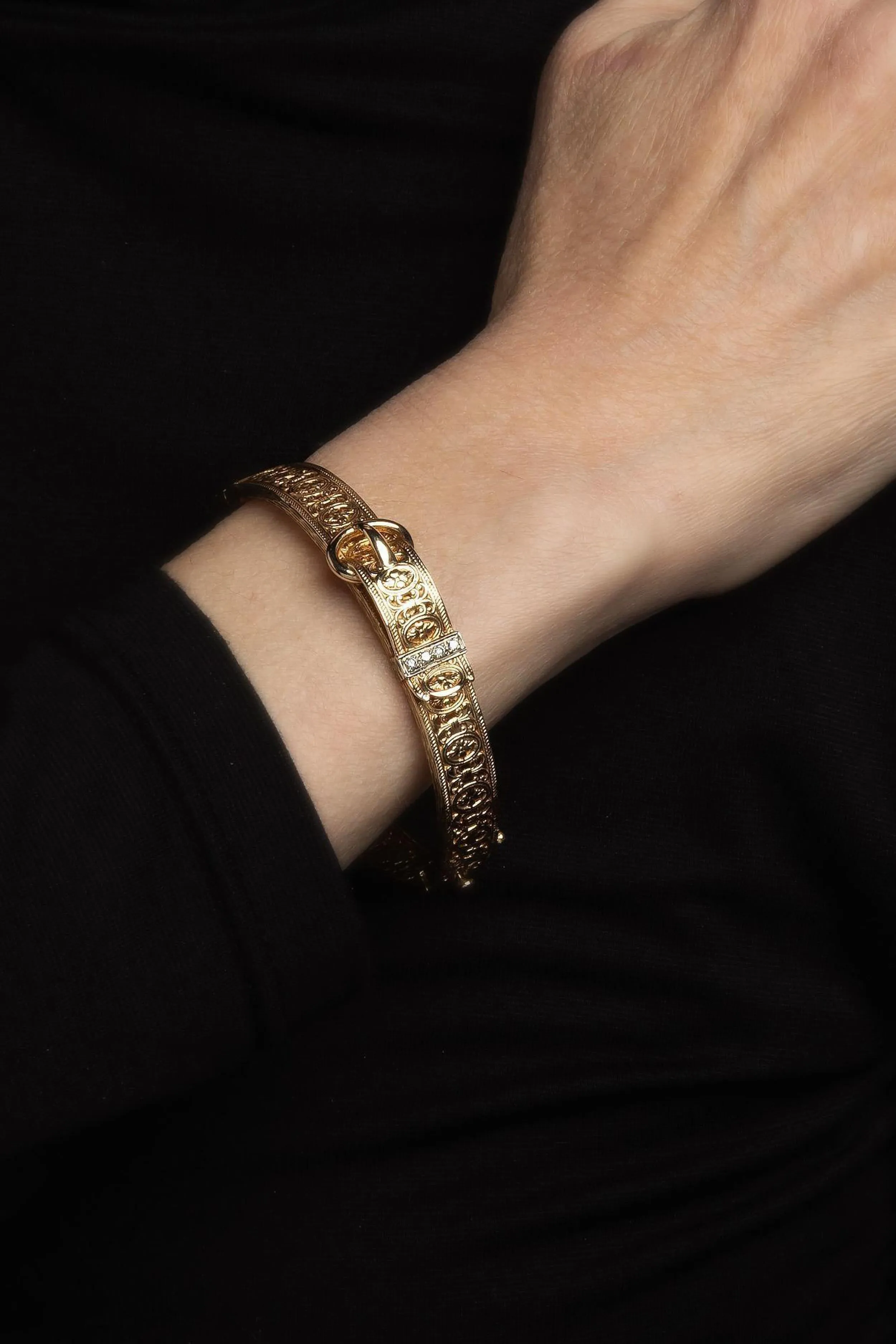 Mid 20th Century Vintage Diamond Buckle Bracelet Bangle 14k Yellow Gold 6" sold by Tuckernuck product image thumbnail 2
