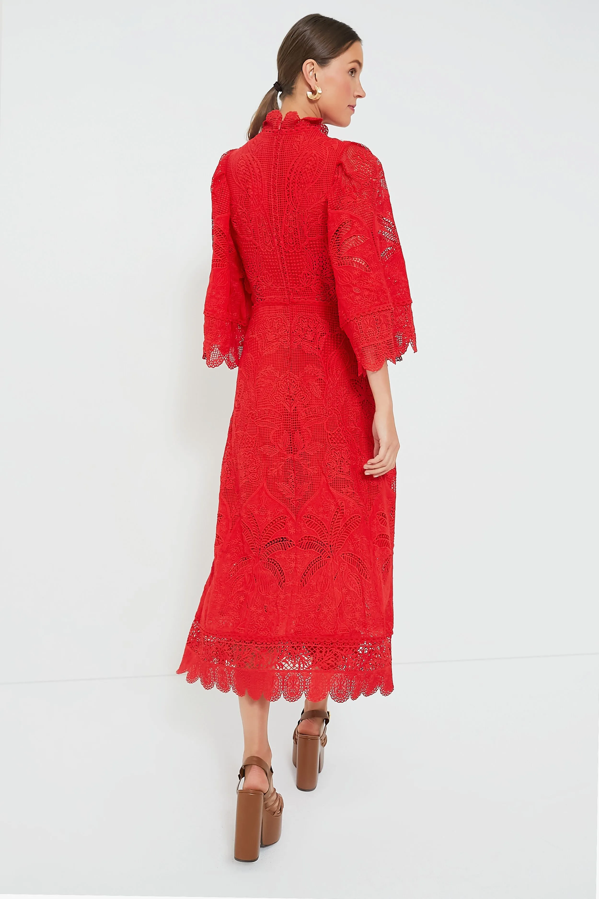 Red Guipure Cut Out Midi Dress sold by Tuckernuck product image thumbnail 4