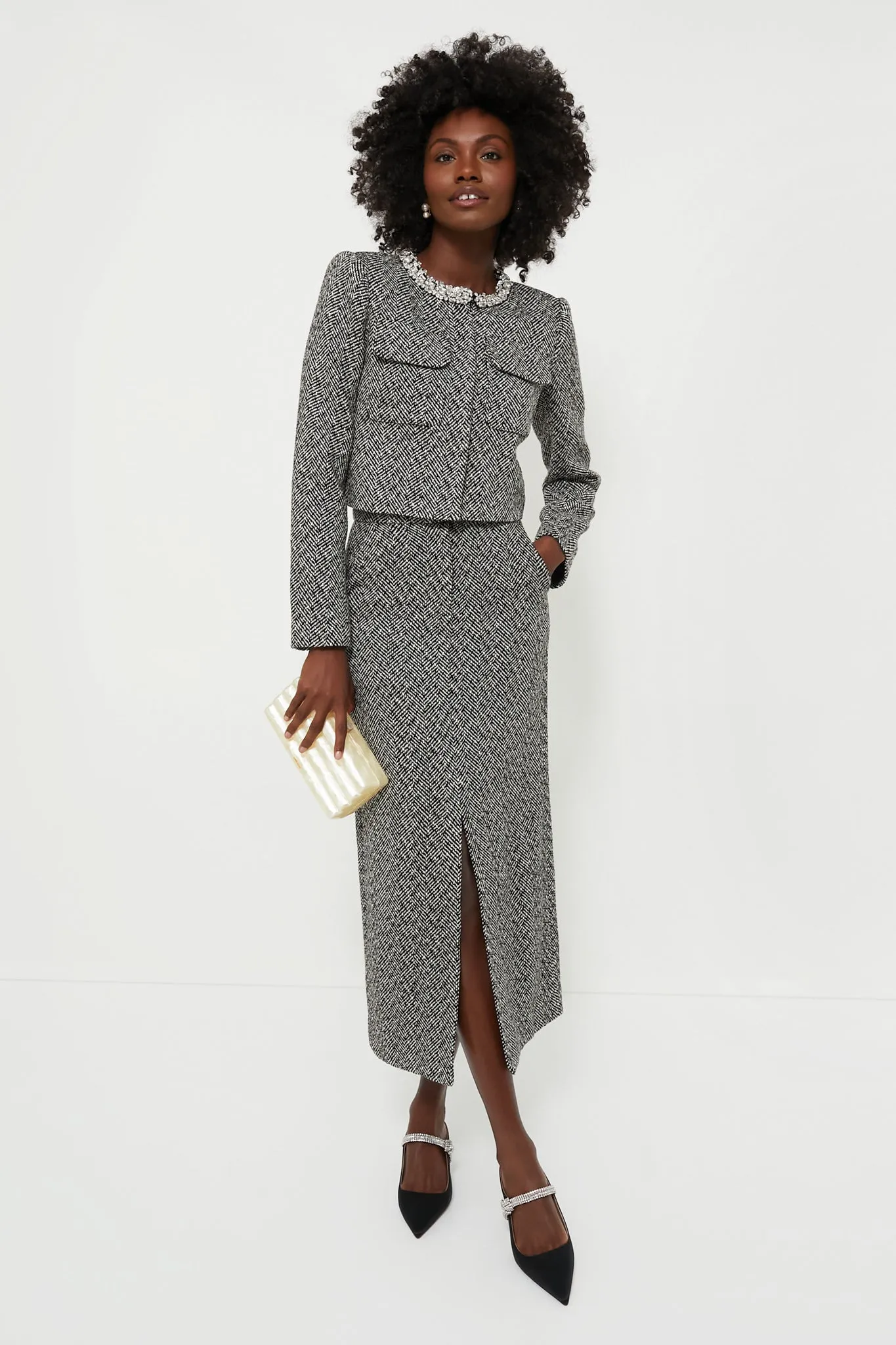 Black Herringbone Midi Skirt sold by Tuckernuck product image thumbnail 2