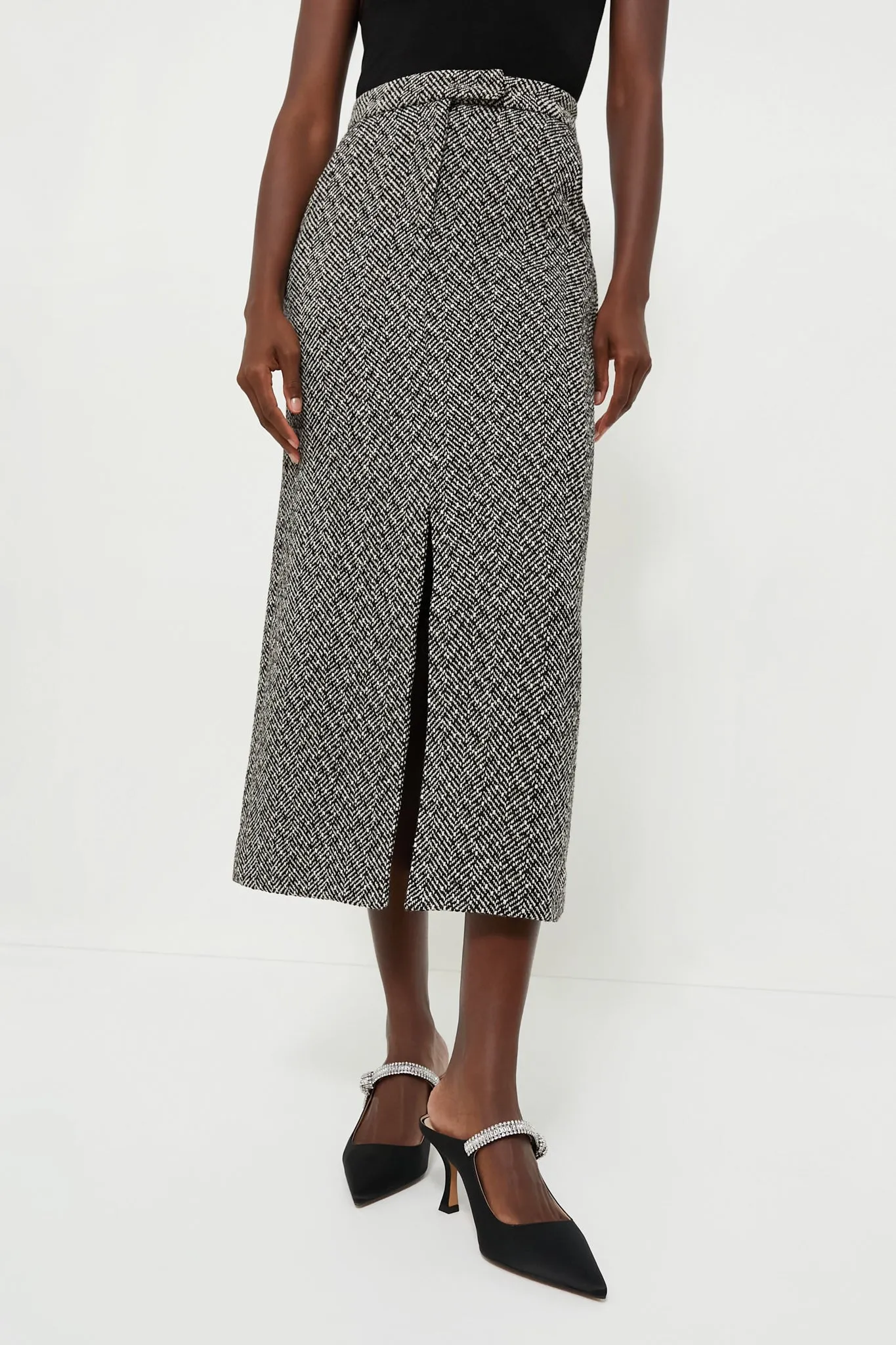 Black Herringbone Midi Skirt sold by Tuckernuck