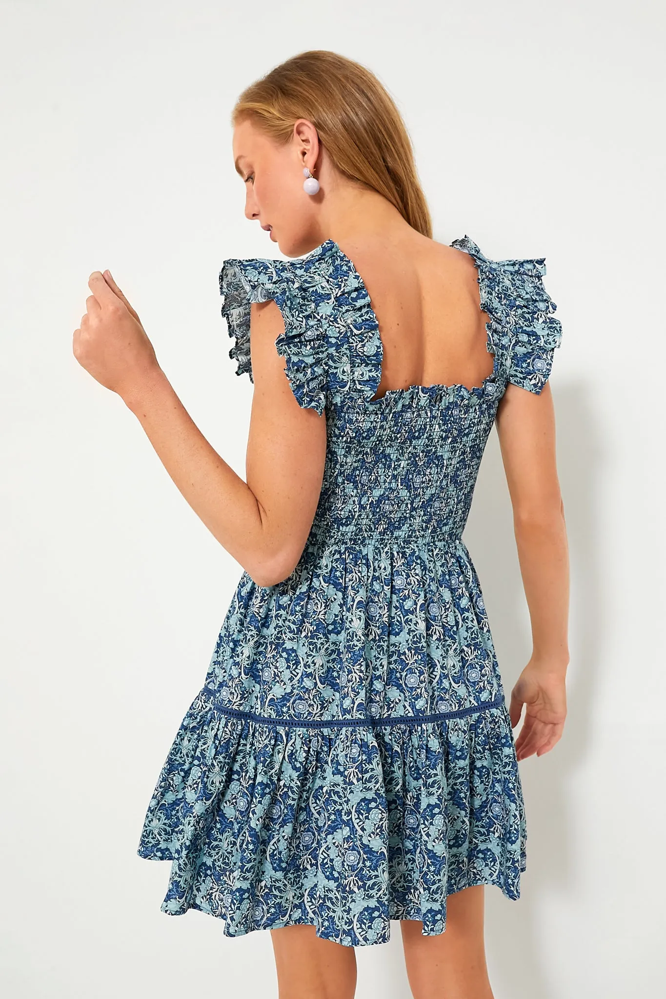 Blue Floral Smocked Eleanor Mini Dress sold by Tuckernuck product image thumbnail 4